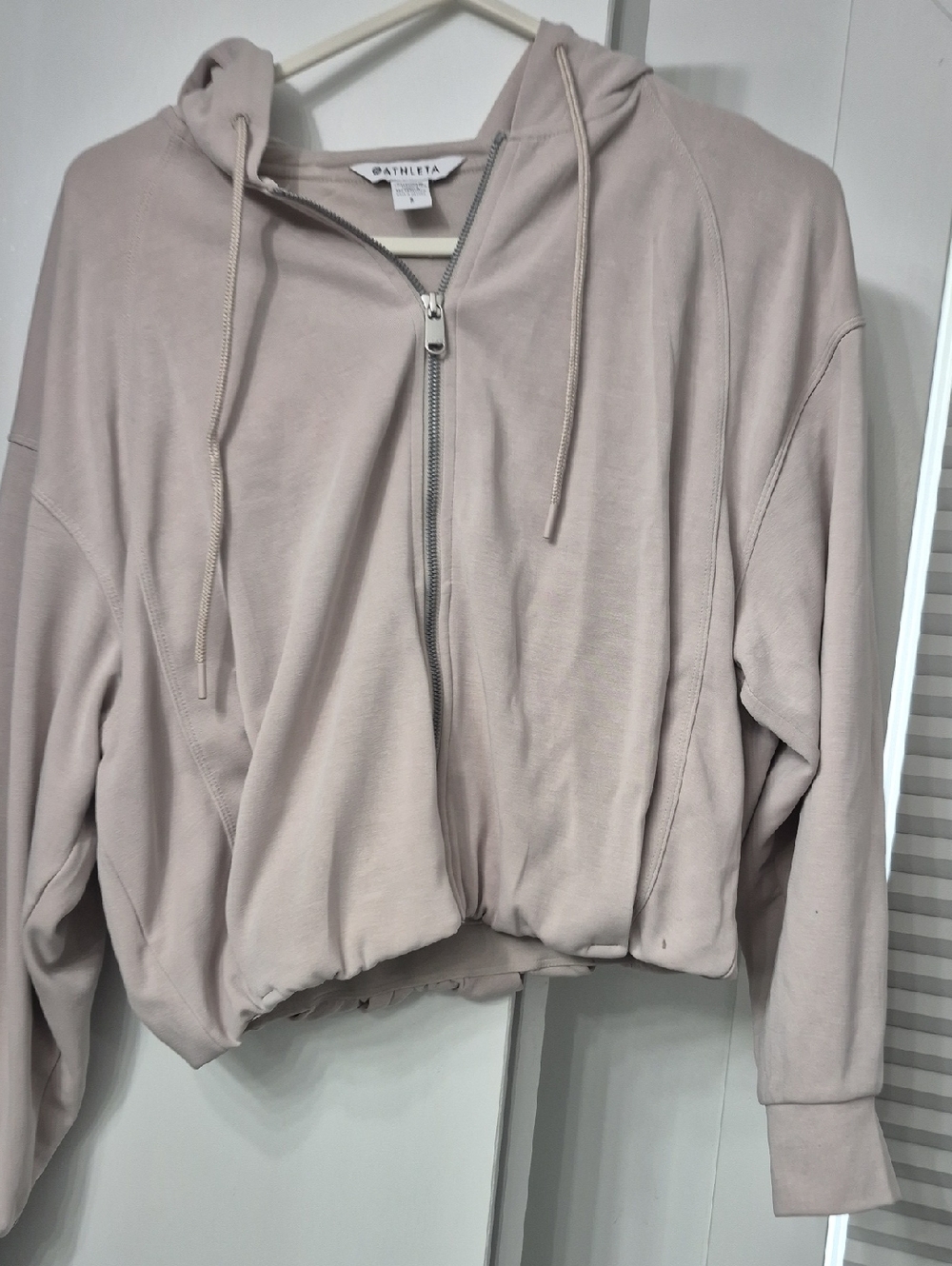 Athleta Cropped Zip Hoodie in Soft Blush Taupe